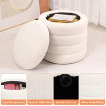 Modern Round Storage Ottoman Teddy Footrest Vanity Chair Stool Footstool Bedroom - White - View 4