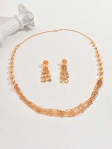 3pcs Hollow Floral Design Luxury Vintage Accessories, Fashionable For Bride, Wedding, Party, Eid Al-Adha Festival - Yellow Gold - View 5