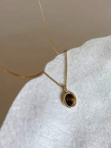 1pc Fashionable & Elegant Cat Eye Stone Pendant Necklace, Minimalist Design Suitable For Women's Everyday Wear