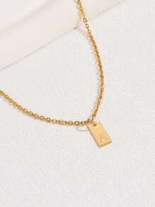 1pc Gold Stainless Steel 26 Alphabet Initial Pendant Necklace, Fashionable Minimalist Elegant Style, Suitable For Women Daily, Commute, School, Casual, Summer Accessories, Gift