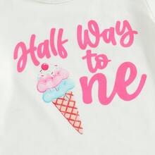 Half Way To One Newborn Baby Girls Birthday Outfits Letter Print Romper Bodysuit Top + Strawberry/Ice Cream/Orange/Watermelon Print Shorts + Bow Headband 3Pcs Clothes Set - 粉色 - 查看 8