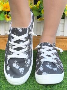 Zapatillas deportivas casuales con cordones y punta redonda cómodas, con estampados de rosa, estrella y calavera, aptas para todas las estaciones