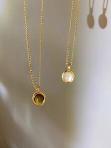 1pc Fashionable & Elegant Cat Eye Stone Pendant Necklace, Minimalist Design Suitable For Women's Everyday Wear