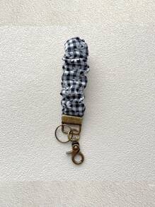 女士腕带钥匙扣，发圈手链钥匙圈，带夹子，弹性腕带，可挂车钥匙，格子、雏菊、条纹图案。女士礼物，钥匙扣腕带，女士礼物