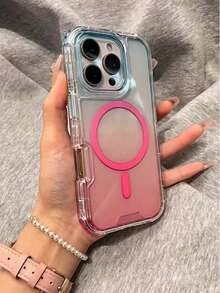 Ice Chime Minimalist Gradient Blue And Pink Phone Case, Compatible With Apple 16 Pro Max, 15 New, 14, 13, Full Body Protection, Magnetic Adsorption, Transparent Waterproof Shockproof Anti-Fall Scratch Resistant - Pink - View 7