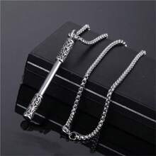 1pc Stainless Steel Necklace With Vintage Monkey King Staff Pendant, Streetwear Jewelry For Men