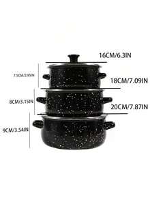 3 件套搪瓷平底锅套装，多色可选，直径 6.3 英寸-7.87 英寸，迷你锅，可煮粥、牛奶、汤、面条，适用于电磁炉和燃气灶，家庭晚餐用品，派对用品