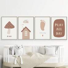 1pc Boho Foot Mushroom You Are Loved Play All Day Be Wild Home Nursery Art Canvas Painting Room Wall Decor Posters Picture Decoration Gift Optional Frame,Wall Art With Frame - Multicolor - View 4