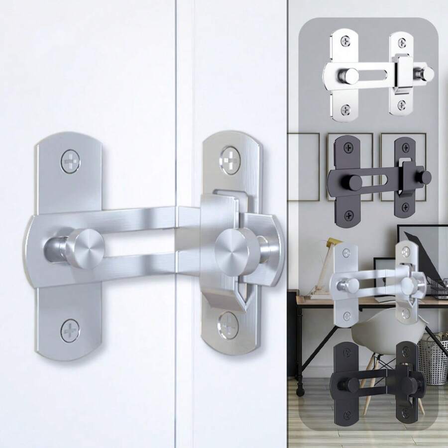1/2pcs Stainless Steel No-Drill Thickened Door Lock Buckle, Household Safety Bolt Sliding Door Buckle, Pet Cage Door Industrial Lock Buckle, Wooden Door House Door Anti-Theft Lock Buckle Small Door Lock