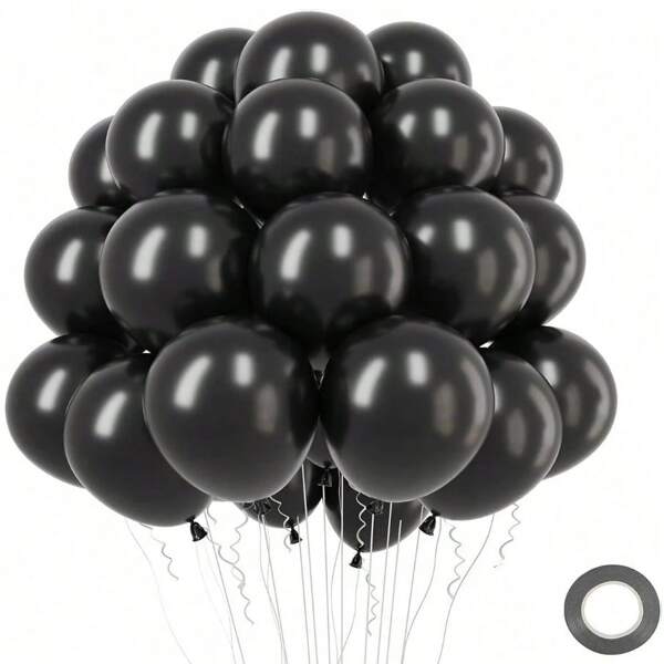 15/50/100 pezzi Palloncini neri in lattice da 5/10/12 pollici, palloncini ad elio per festa di compleanno, laurea, doccia nuziale, matrimonio, vacanze, decorazioni per feste, nastro nero