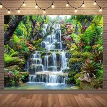 1pc, Fabric Garden Waterfall Background Mountain Rock Flowing Water Lake River Green Forest Trees Natural Background Home Wall Decoration Photography Studio Props