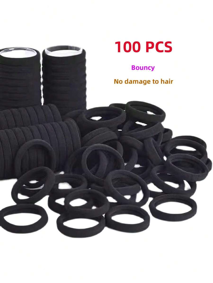 100 pièces/10 pièces Élastiques à cheveux noirs pour femmes, simples, élégants et non dommageables. Chouchous coréens tout-aller sans couture, convenant aux adolescentes et aux étudiantes pour un usage quotidien, coiffure, attache-cheveux, accessoires capillaires, porte-queues de cheval, élastiques à cheveux, bandes de caoutchouc