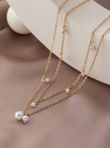 1 colar feminino com corrente de ouro e pingente de pérola, design minimalista moderno, adequado para uso diário