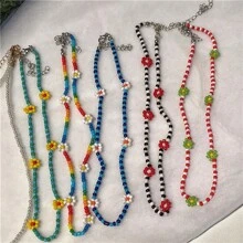 1pc Summer Floral Beaded Pearl Necklace, Delicate Jewelry Design Necklace, Women Choker Necklace