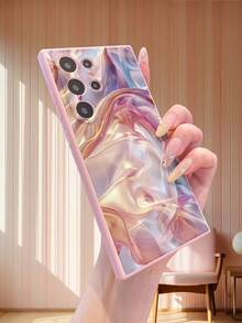 1pc Premium Shimmering Colorful Gradient Matte Dotted Anti-Slip Smartphone Case, Compatible With Apple///Redmi/Infinix/Vivo - Pink - View 7