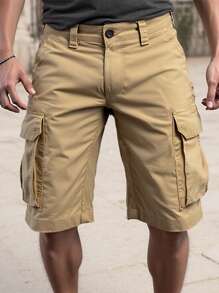 Short cargo classique, short cargo ample et décontracté à plusieurs poches pour hommes pour l'extérieur, le travail et l'été. Short cargo ample et décontracté de couleur unie pour homme, short Bermuda