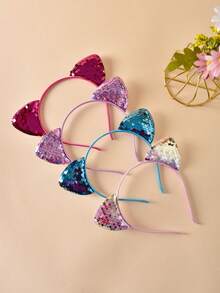 4pcs/Set Teen Cartoon Fish Scales Reversible Sequin Cat Ear Hair Clips, Suitable For Party, Holiday And Daily Use - Multicolor - View 2