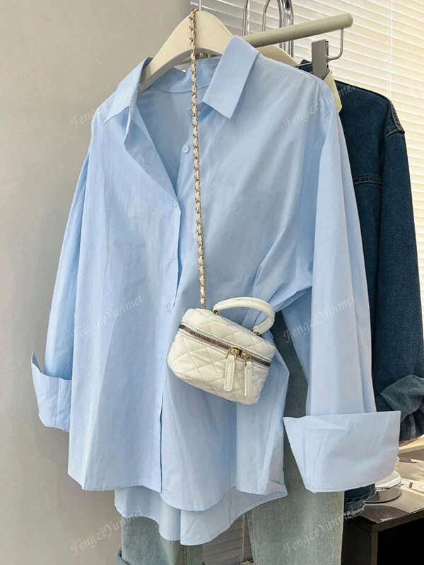 Casual Solid Color Loose Long Sleeve Shirt