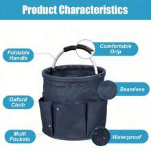 1 个带手柄的可折叠储物篮，容量 17 升，多口袋清洁盒，可清洗和折叠的清洁盒，用于清洁用品、毛巾，非常适合园艺、野餐、海滩、农贸市场、家庭和浴室存储