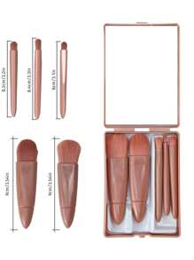 5er-Set tragbare Makeup Pinsel mit Spiegel, Makeup Pinsel Set in Verpackung, multifunktionaler Puder Pinsel, Rouge Pinsel mit Spiegelbox, Mini multifunktionaler Puder Pinsel, Foundation Pinsel, Lidschatten Pinsel, Blending Pinsel für Schönheitstools (unterschiedliche Chargen haben leichte Farbvariationen)