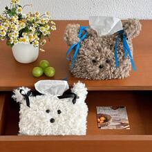 Cute Plush Puppy Tissue Box Holder - Soft Decorative Napkin Dispenser For Bathroom And Living Room - Yellow/White/Brown
