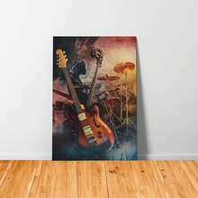 Póster de arte de lienzo con fusión musical, impresión de guitarra eléctrica y tambores, arte de pared de música, decoración de pared de instrumentos de banda, arte de pared de lienzo, arte de pared de lienzo para decoración de dormitorio, bar, oficina y sala de regalo - Beis - Ver 4