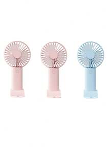 1 pieza Ventilador de triple hoja recargable por USB con soporte, se puede usar como soporte para teléfono/tableta, diseño lindo adecuado tanto para niños como para niñas. Regalo ideal para mujeres, perfecto para actividades al aire libre, playa, oficina, escuela, hogar [Ventilador de refrigeración de verano]