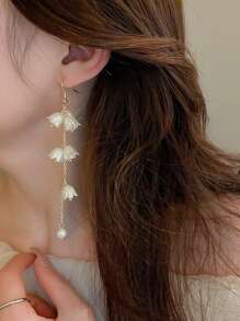 1 Pair Elegant Lily Flower Tasseled Drop Earrings, Floral Dangle Ear Hook