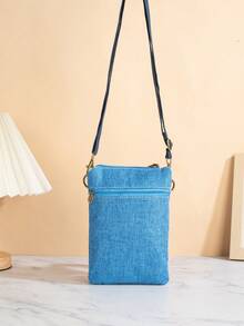 Multiple Compartments Jacquard Crossbody Phone Bag - Bohemian With Adjustable Zipper , Bohemian Outfit For Women, Boho - Blue - View 6