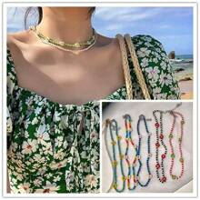 1pc Summer Floral Beaded Pearl Necklace, Delicate Jewelry Design Necklace, Women Choker Necklace