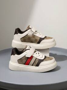 Kids/Teen Unisex Low-Top Sneakers, Flat Comfortable Colorful Striped Shoes With Hook And Loop Closure, Soft Casual Skateboard Shoes For Children - Brown - View 6