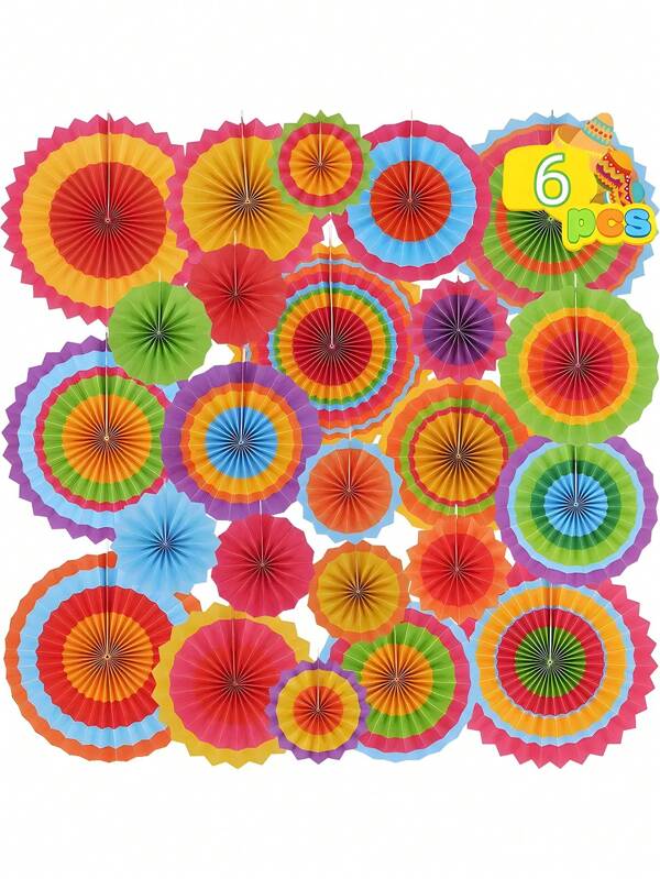 6pcs Colorful Holiday Party Decorations, Festival Paper Fans Party Decoration Set, Mexican Theme Hanging Paper Fans Party Decorations Set, Colorful Hanging Paper Fan Round Discs, Vibrant Southwestern Paper Fans, Hanging Decor Set - Mexican Party Decorations, Carnival Photo Props, Pool Parties, Summer Weddings & DIY Room Decor, Carnivals, Graduation, Back To School, Halloween, Thanksgiving, Birthday