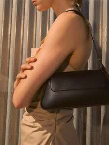 New Minimalist Underarm Bag - Solid Color Soft Leather, French Baguette Design, Versatile - Red - View 5