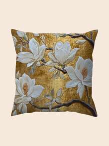 Chic & Golden Chinoiserie And Flowers Throw Pillow Cover, Perfect For Sofa, Bed, Car, Living Room, Office Decor | Machine Washable Polyester With Zip Closure,Multiple Sizes (Without Pillow Core)
