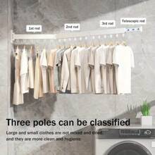Heavy Duty Folding Drying Rack, No Hole Invisible Folding Clothesline, Window Sill Balcony Telescopic Indoor And Outdoor Wall-Mounted Clothes Rack, For Drying Clothes, Socks, T-Shirt Metal Clothes Rod.