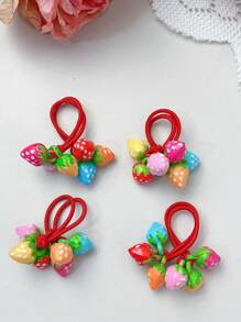 Kids Red Strawberry Design Elastic Hair Ties,Cute Headbands For Girls Baby Princess Hair Accessories