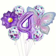 9PCS Juego de Globos de Número de Mariposa Decoraciones de Fiesta de Cumpleaños Diseño de Aniversario Celebración Suministros de Decoración de Eventos en Interiores - QQ400-4 - Ver 2