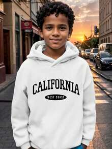 青少年男孩字母图案印花保暖卫衣 - 白色 - 查看 2