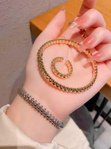2pcs European & American Style Vintage Rivet Asymmetrical High-End Luxury Personalized Copper Ring & Bracelet Jewelry Set
