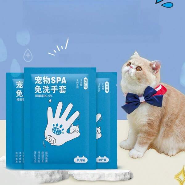 6 قطع/مجموعة قفازات تنظيف الحيوانات الأليفة بدون حمام، قفازات مناديل رطبة تنظيف القطط، إمدادات غسيل معطر للكلاب ذات الاستخدام الواحد