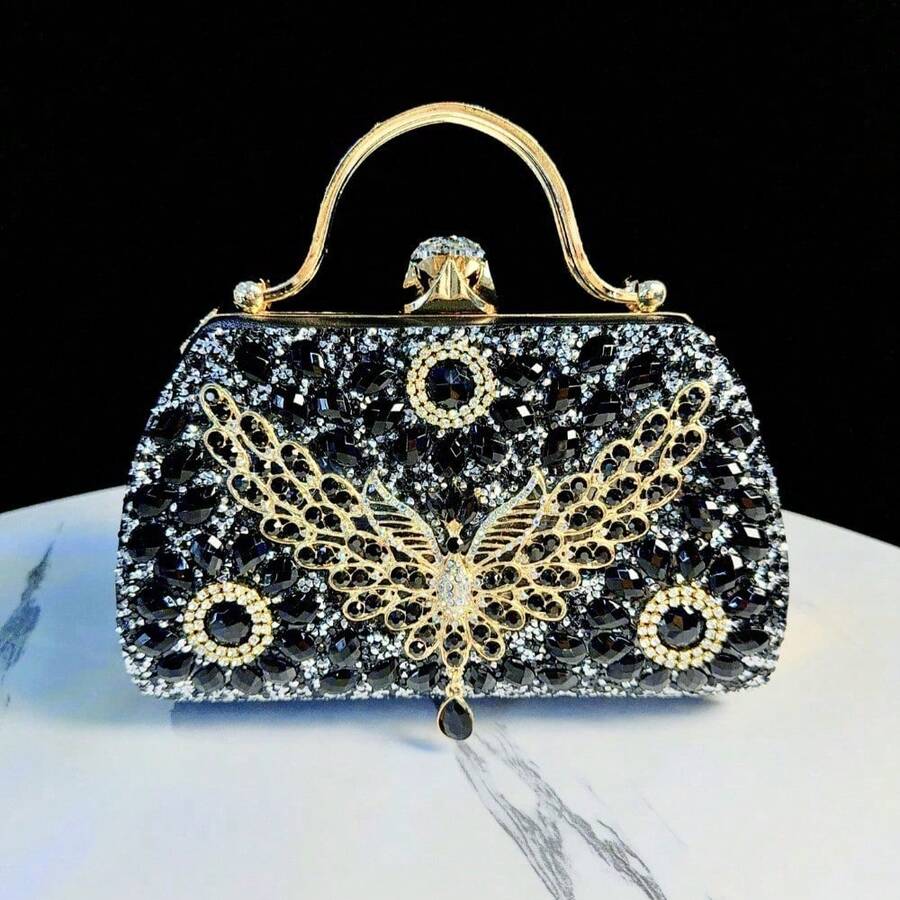New Rhinestone Handbag Niche Design Celebrity Temperament High-End Banquet Diamond Shoulder Crossbody Evening Bag - Black - View 1