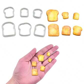 3 件/6 件迷你可爱吐司片形状聚合物粘土切割器，适用于 DIY 聚合物粘土微型景观、玩具屋厨房展示装饰、珠宝制作