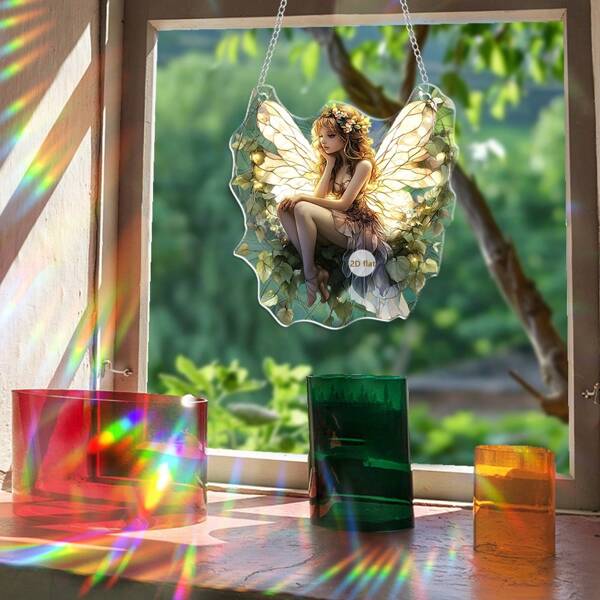 1 pieza Atrapasueños de mariposa hada con efecto de arcoíris, hada del bosque encantado, película de color acrílica, regalo para amantes de las hadas, atrapasueños acríclico 2D plano, decoración acrílica, decoración de jardín y ventana, regalo perfecto de cumpleaños, regalo creativo, regalo conmemorativo, para familia y amigos