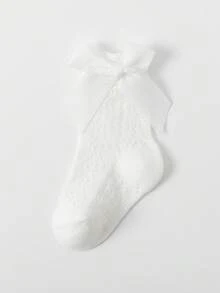 3双女婴短袜，网眼镂空蝴蝶结装饰，薄款，适合搭配公主裙 - 彩色 - 查看 4