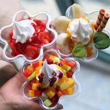 100/50/20pcs Transparent Mini Dessert Cups, Creative Flower Shaped Pudding Cups, Appetizer, Ice Cream, Yogurt, Mousse, Tiramisu Cups, Fruit Salad Party Bowls, Ideal For Birthday Party, Wedding, Baby Shower, Catering, Cocktail, Buffet, Graduation Ceremony, Holiday Dinner, Festival Gathering
