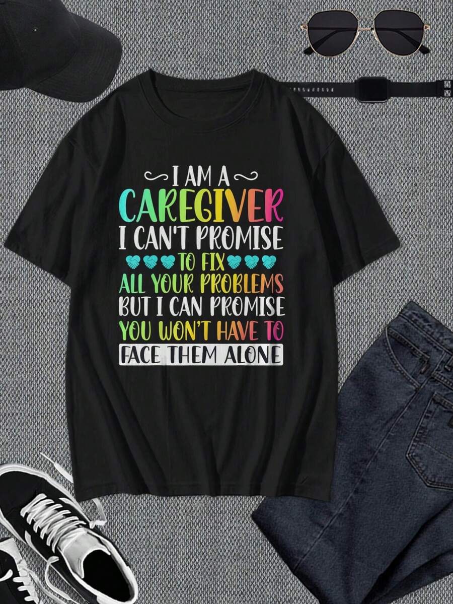 Camiseta inspiradora y cómoda para cuidadores, personal sanitario, enfermeras, personal de apoyo y padres - Regalo perfecto (Rainbow Caregiver) - Negro - Ver 1