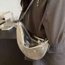 Summer New Model Dumpling Bag Simple Fashion Shoulder Bag Diagonal Shoulder Bag Diamond Moon Bag Glittering Silver Wandering Bag Handbag Dinner Party Bag Metal Handbag Shoulder Bag Suitable For Wedding Party Gift Pendant