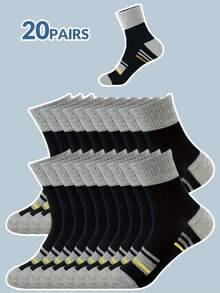 1/5/20 Pairs Men's Colorful Striped Ankle Socks With Ribbed Detail, Moisture-Wicking, Breathable, Casual And Sports Wear - Multicolor - View 10