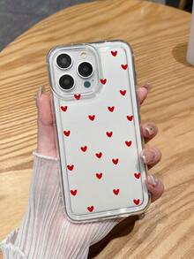 1pc Red Heart Pattern Transparent Shockproof Phone Case, Compatible With IPhone & Galaxy Cases, Phone Cases, Galaxy Protective Cover Compatible With IPhone 17/17 Pro/17 Pro Max/16/16 Pro Max, Suitable For Personal Use Or As A Gift - Multicolor - View 6