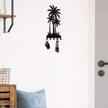 Black Metal Key Holder Rack, Suitable For Wall Mount, Coconut Tree Key Hooks With 5 Hooks, Tropical Style Key Rack For Front Door, Hallway, Entrance, Office Wall Decor